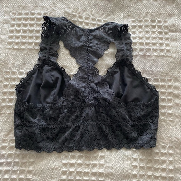 Black Bow Lace Bralette Black Size L - Picture 3 of 4